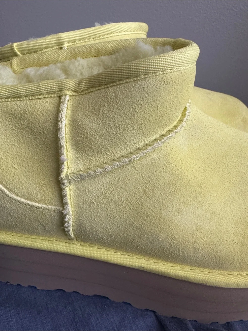 UGG Ultra Mini Platform Classic Yellow Platform Suede Shearling Boots